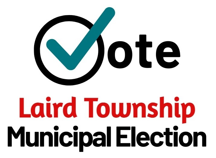 A vote graphic with a blue check mark in a black circle with the township name beneath