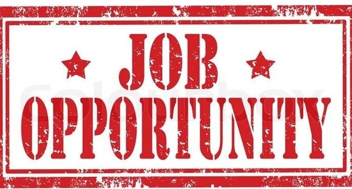 red sign in rough/weathered appearing letters that says Job Opportunity
