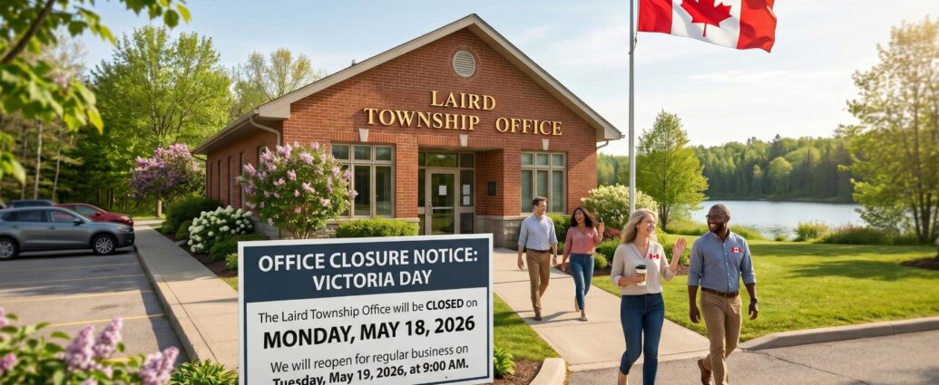 office with canada flag and closure notice sign