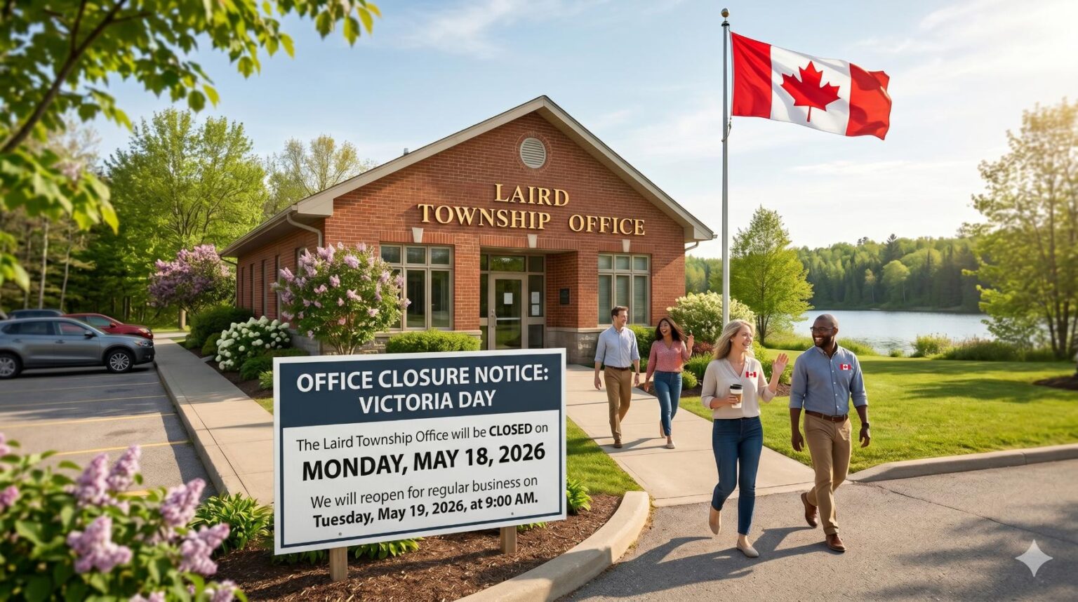 office with canada flag and closure notice sign