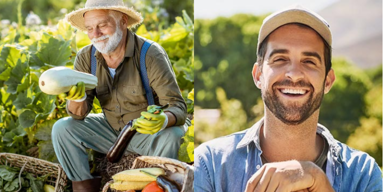 Two pics side by side of smiling farmers