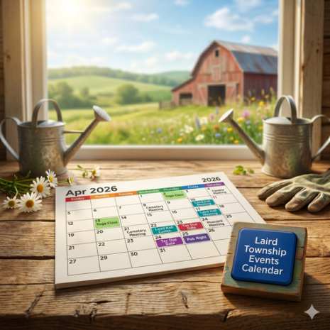 View out a country window with a calander on table