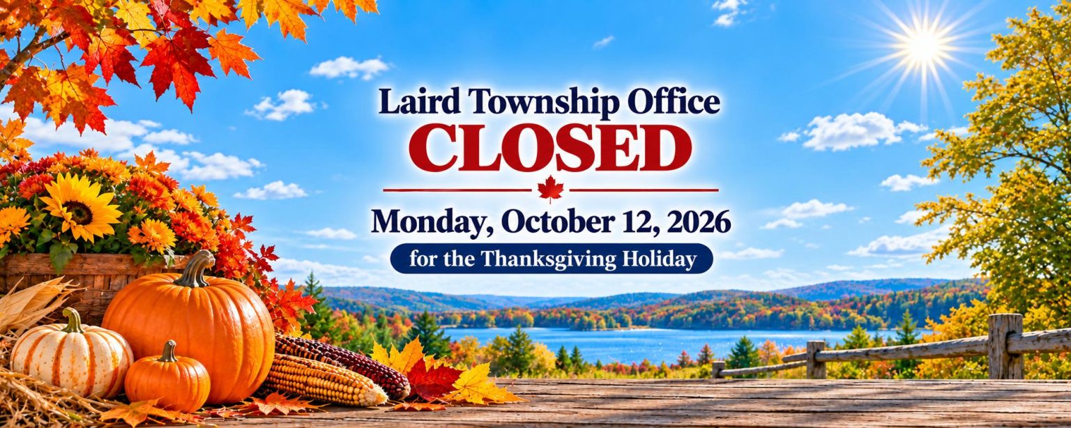 laird township office closed monday october 12, 2026 for the thanksgiving holiday